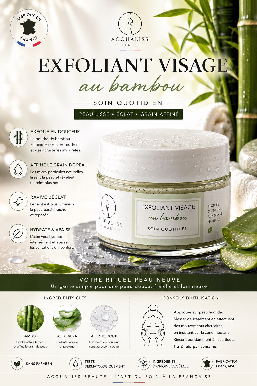 Exfoliant Visage au Bambou – Peau Lisse & Éclat | Acqualiss