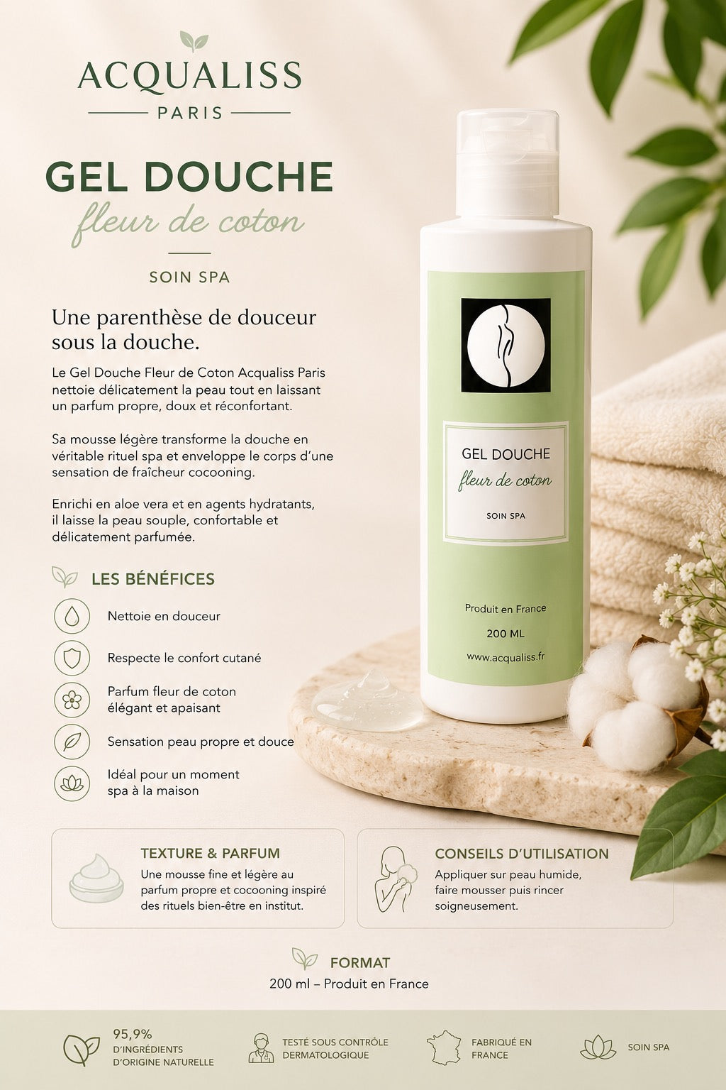 Gel Douche Fleur de Coton – Soin Spa Acqualiss Paris