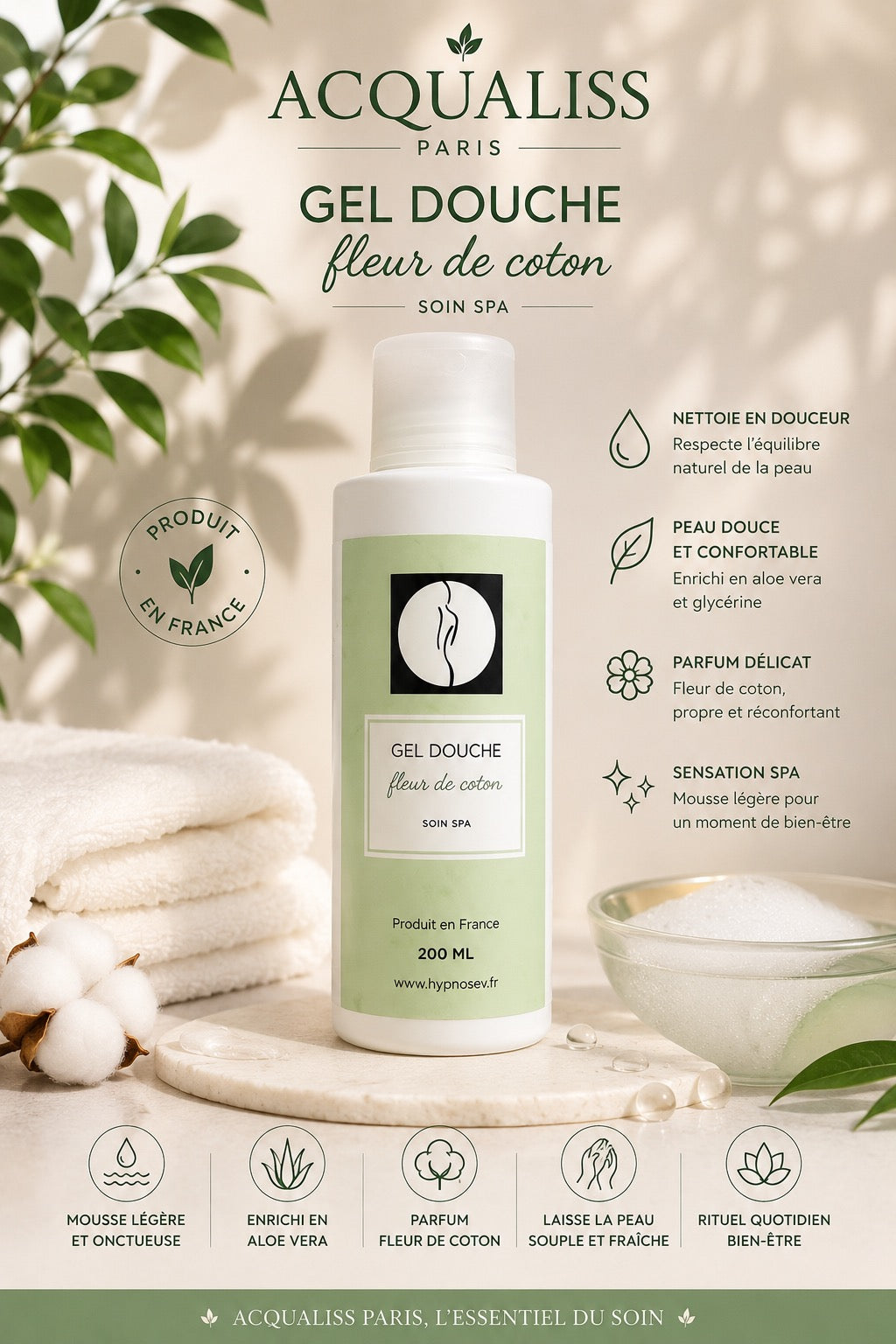 Gel Douche Fleur de Coton – Soin Spa Acqualiss Paris