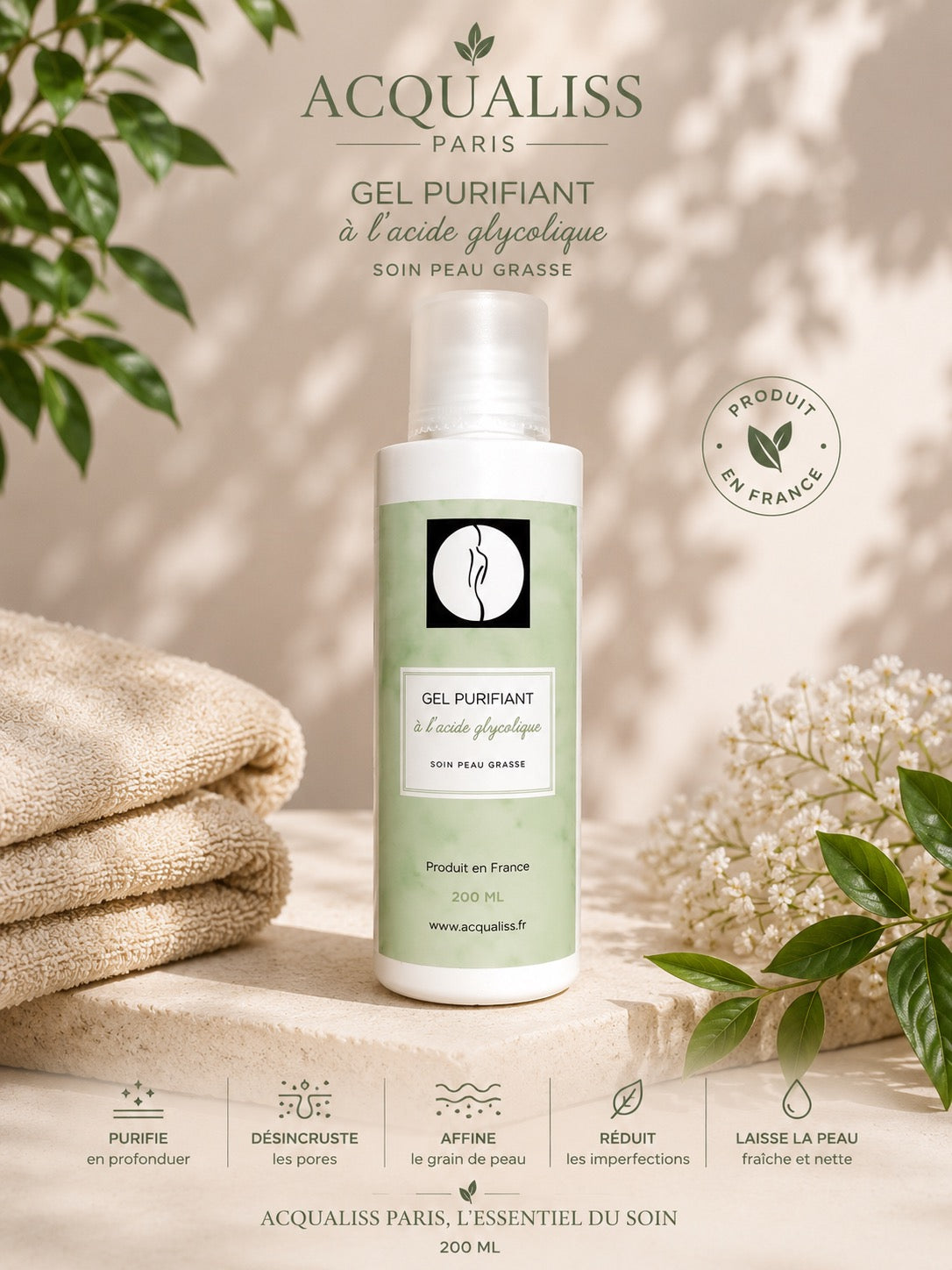 Gel Purifiant à l'Acide Glycolique – Soin Peau Grasse