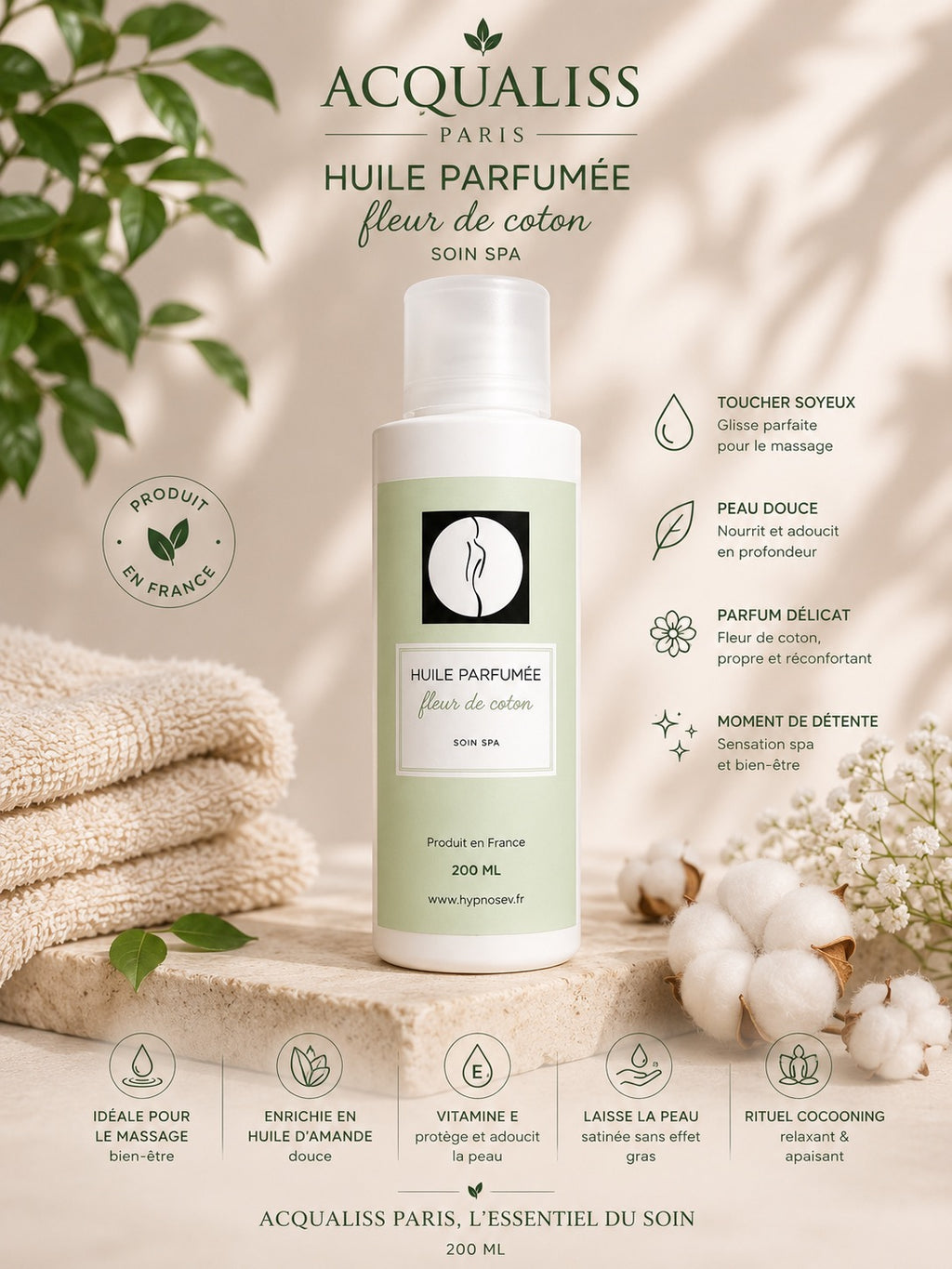 Huile Parfumée Fleur de Coton – Soin Spa Acqualiss Paris