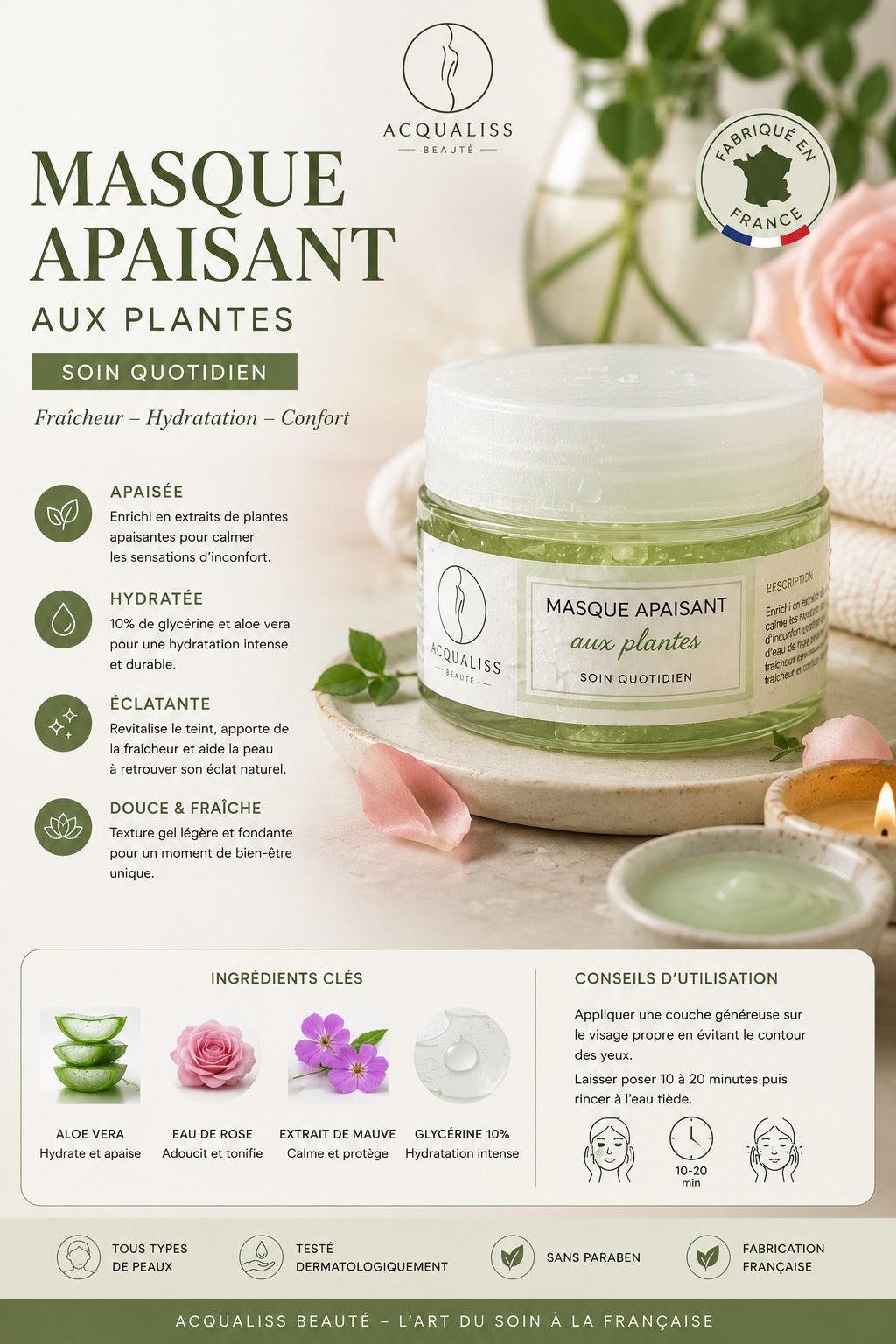 Masque Apaisant aux Plantes – Hydratation & Confort | Acqualiss